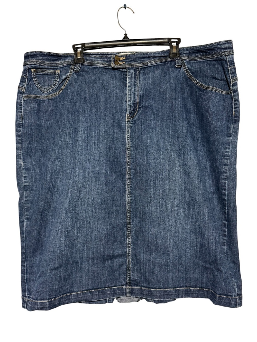 CJ Banks Long Modest Denim Jean Skirt Plus Size 22W Dark Wash Stretch Church